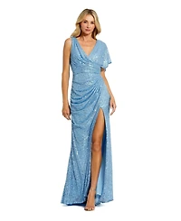 Mac Duggal Women's Sequined Asymmetrical Draped Trumpet Gown