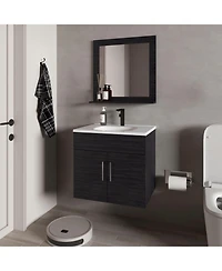 Slater Floating Bathroom Vanity Set with Sink, Two-Door Cabinet, and Mirror,Wengue