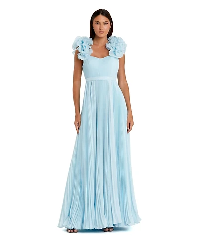 Mac Duggal Women's Pleated Organza Gown With Ruffle Straps