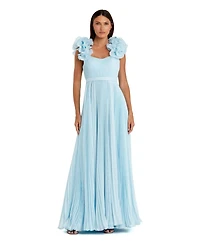 Mac Duggal Women's Pleated Organza Gown With Ruffle Straps