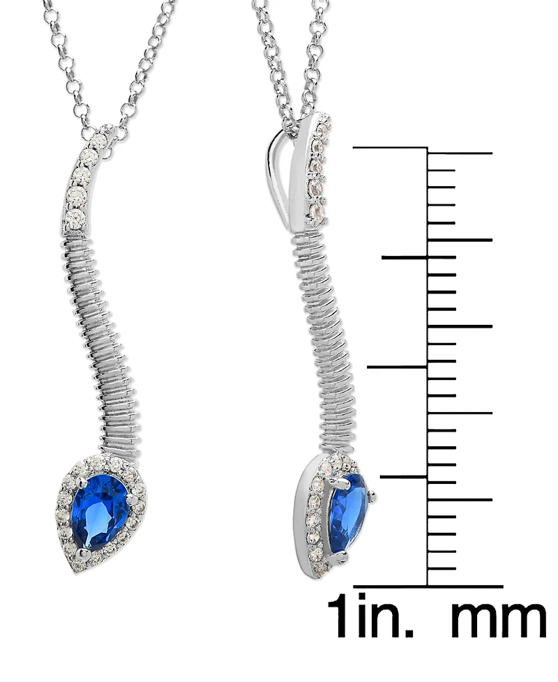 Blue Spinel (1/4 ct. t.w.) & Lab Grown White Sapphire (1/2 ct. t.w.) Snake 18" Pendant Necklace in Sterling Silver