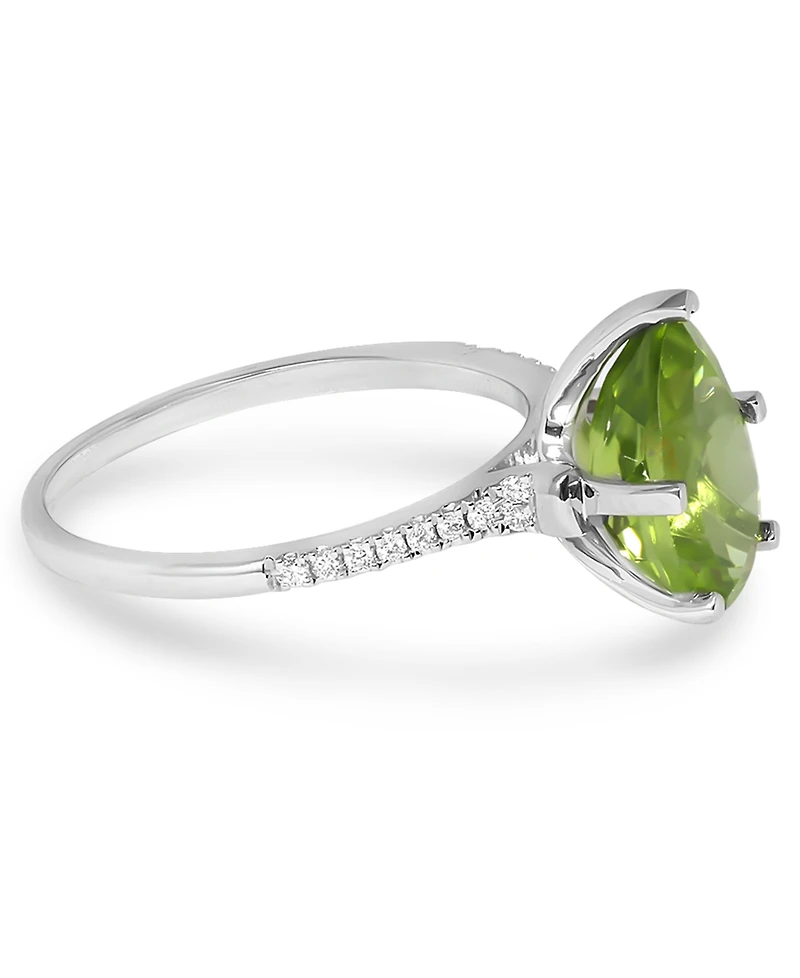 Peridot (1-3/4 ct. t.w.) & Diamond (1/10 ct. t.w.) Pear Ring in 14k White Gold