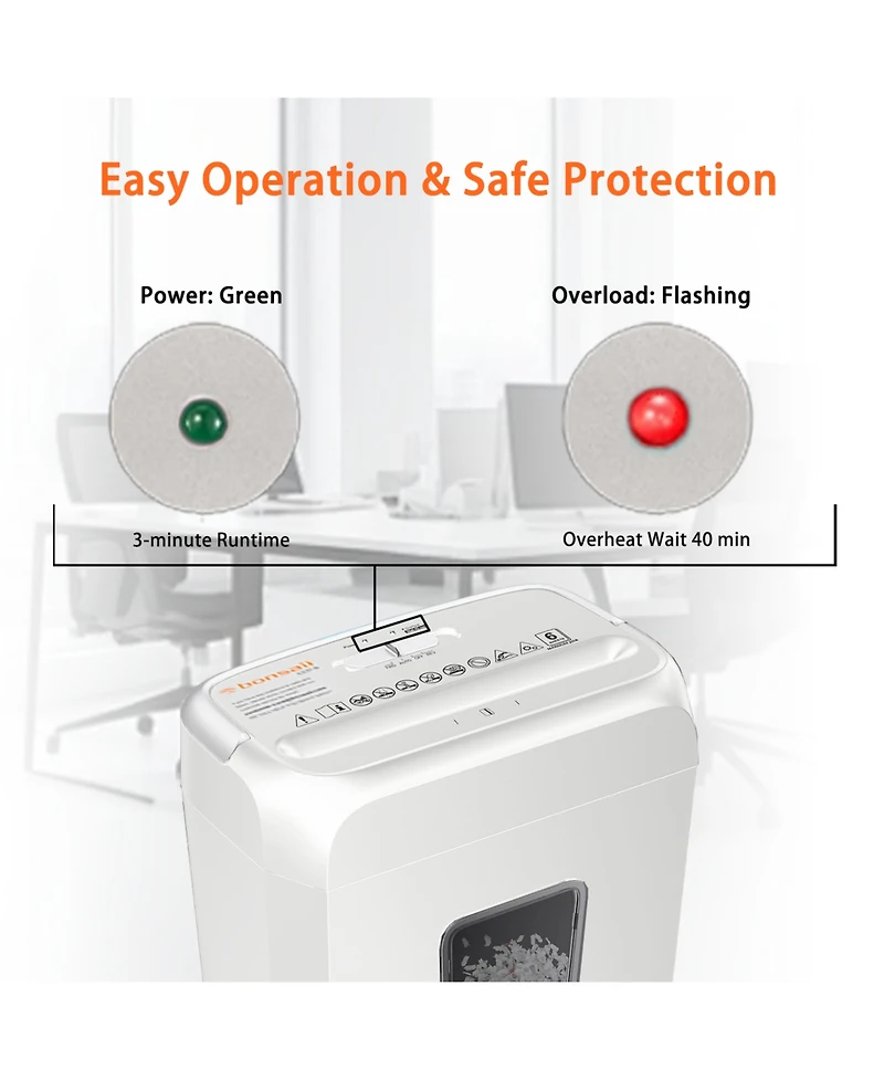 Bonsaii Quiet Cross-Cut Shredder, Ideal for Home Offices, Low-Noise Shredder, 6 Sheets at Once, Perfect for documents, Mail & Staples, 3.4-Gallon Wast