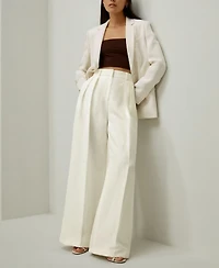 Lilysilk Women's Front-Pleated Silk-Linen Blend Trousers