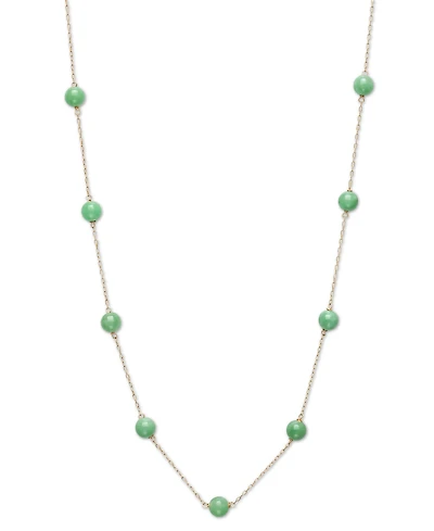 Dyed Green Jade Bead Station 18" Collar Necklace in 10k Gold