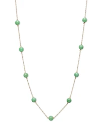 Dyed Green Jade Bead Station 18" Collar Necklace in 10k Gold
