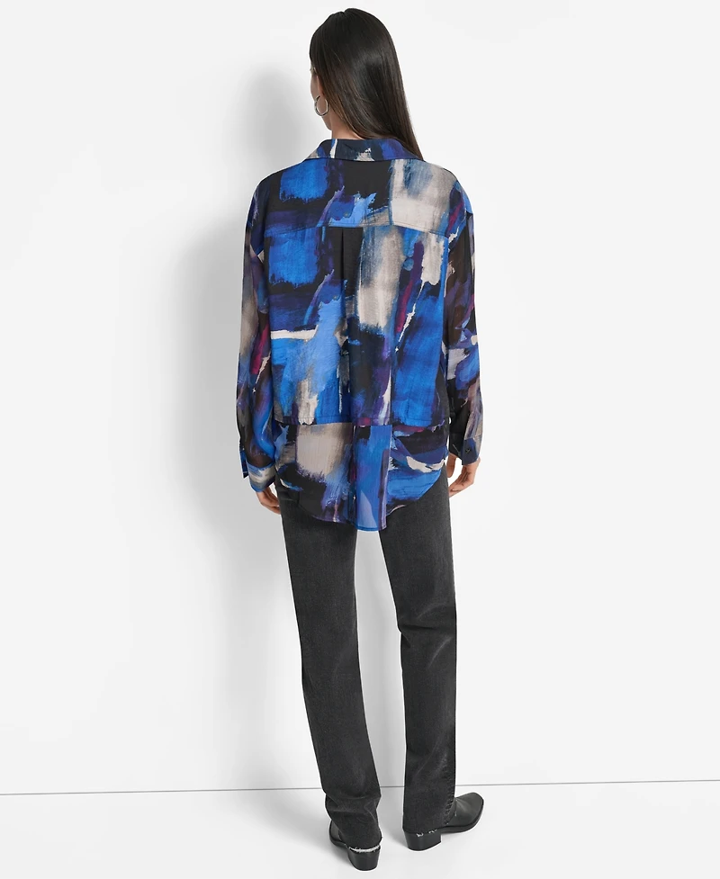 Dkny Women's Printed Voile Button-Front Shirt