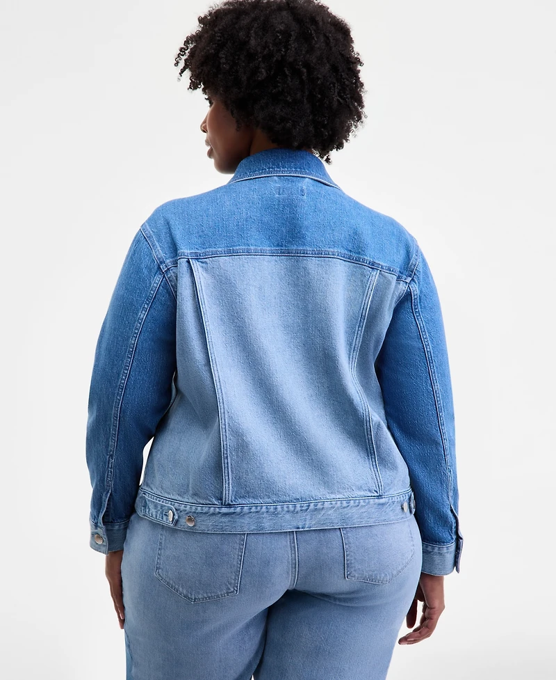 On 34th Trendy Plus Two-Tone Denim Trucker Jacket, Macy's Exclusive