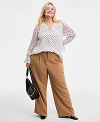 On 34th Women's Trendy Plus Dot-Print Ruffle Long-Sleeve Blouse, Macy's Exclusive