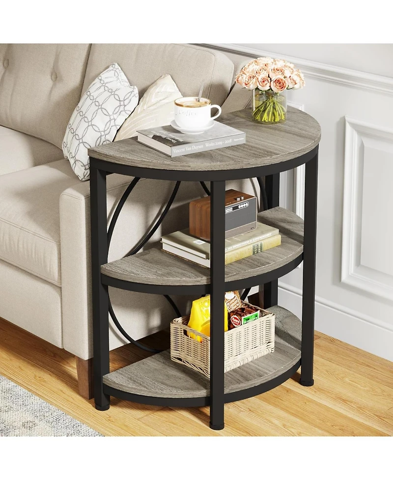 Tribesigns Half Round End Table, 3-Tier Narrow Side Table with Metal Frame, Circle Moon Small Coffee Accent for Living Room, Be