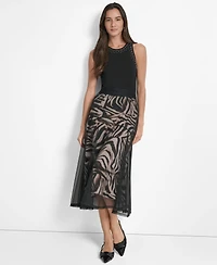 Dkny Women's Printed Mesh Layered Midi Skirt