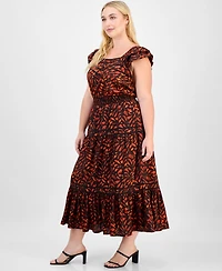 Democracy Trendy Plus Flutter-Sleeve Tiered Midi Dress