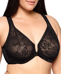 Glamorise Full Figure Plus Lacey T-Back Front-Closure Wonderwire Bra Underwire 9246