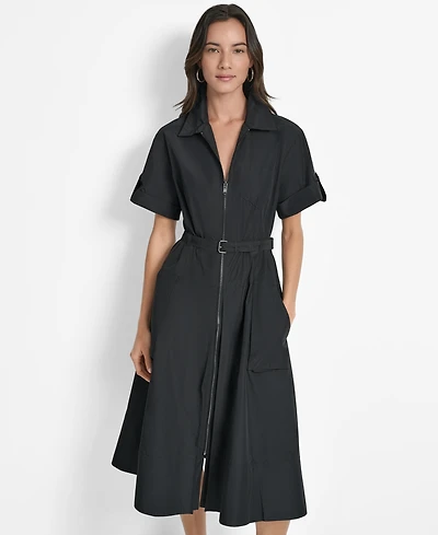 Dkny Women's Zip-Front Belted Commuter Dress