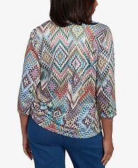 Alfred Dunner Women's El Paso Ikat Diamond Detailed Neckline Top
