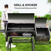 Outsunny 231 Sq.In. Steel Portable Charcoal Bbq Grill and Offset Smoker Combo