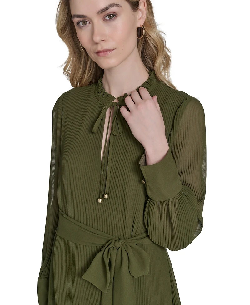Eliza J Petite Pleated Chiffon V-Neck Dress