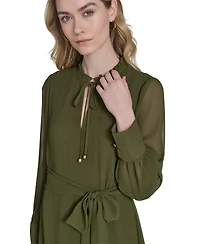 Eliza J Petite Pleated Chiffon V-Neck Dress