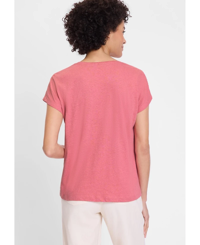 Olsen Embroidered Trim Cotton Linen Tee