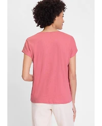 Olsen Embroidered Trim Cotton Linen Tee