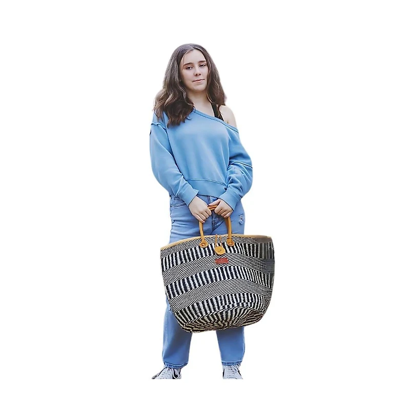 Balance Stripes Handwoven Beach Straw Tote Basket