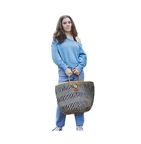 Balance Stripes Handwoven Beach Straw Tote Basket