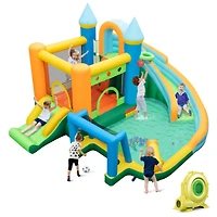 Inflatable Water Slide with Dual Slides and Splash Pool Bounce House with 735W Blower - Multi