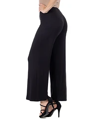 24seven Comfort Apparel Petite Comfortable Solid Color Palazzo Wide Leg Pants