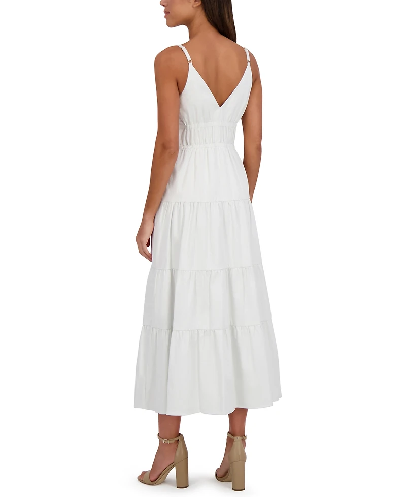 Siena Women's Cotton-Blend Spaghetti-Strap Tiered Maxi Dress