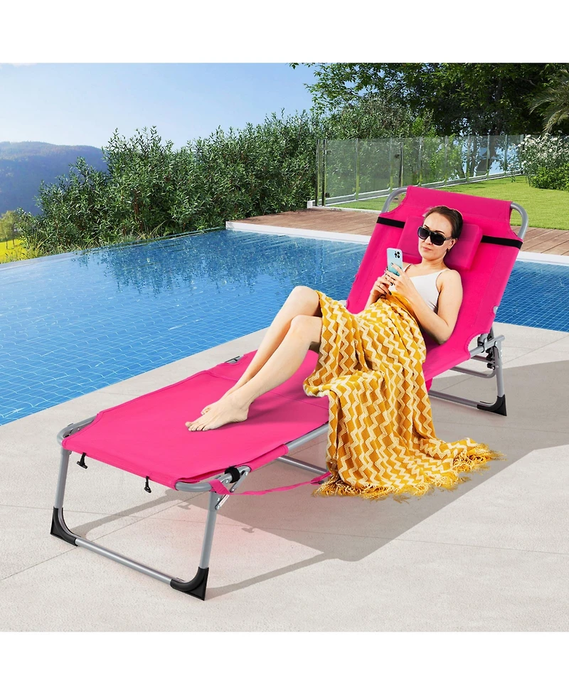 5 Position Folding Chaise Lounge Chair for Outdoor Patio Pool or Garden Relaxation