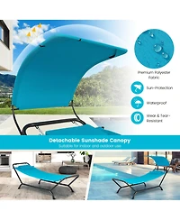 Gymax Chaise Lounge Bed w/ Detachable Sunshade Canopy Hammock Rustproof Metal Stand