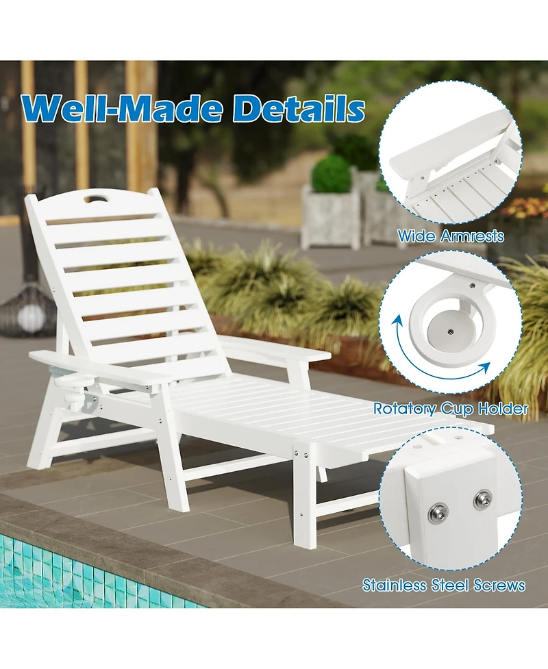 Gymax Patio Chaise Lounge Chair Hdpe Recliner w/ 4-Position Backrest Outdoor