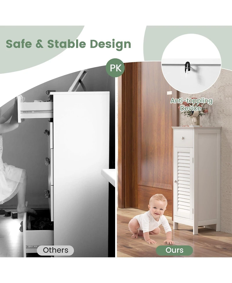 Woodern Bathroom Floor Storage Cabinet with Drawer and Shutter Door