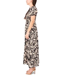 Msk Petite Square-Neck Short-Sleeve Maxi Dress