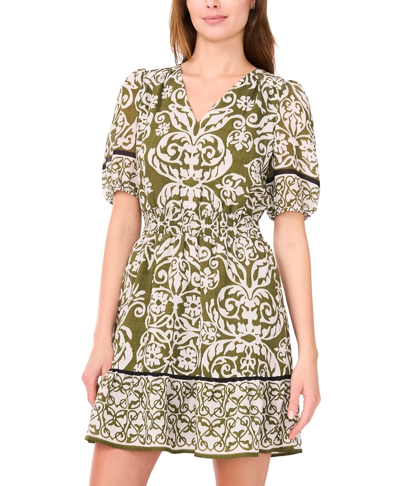 Msk Petite Short-Sleeve V-Neck Fit & Flare Dress