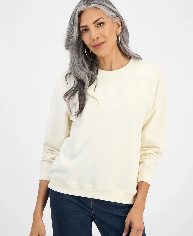 Style & Co Petite Embroidered Crewneck Sweatshirt, Exclusively at Macy's