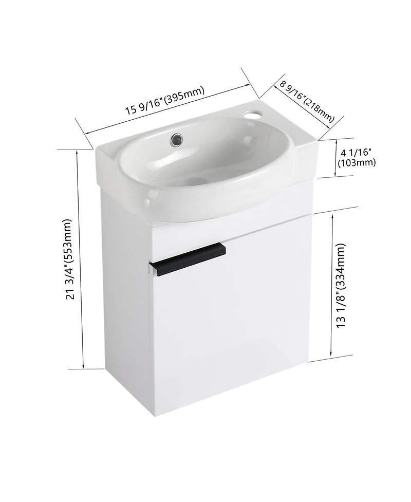 Streamdale Soft Close Doors Bathroom Vanity With Sink, 16 Inch For Small Bathroom