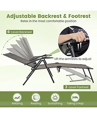 Gymax 2PCS Folding Chaise Lounge Chairs w/ 6-Level Backrest Reclining Chairs Patio
