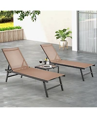 Gymax 3pcs Patio Chaise Lounge Set Aluminum Recliner Chair Table Outdoor Adjust