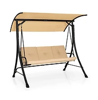 3-Seat Outdoor Porch Swing with Adjustable Canopy and Padded Cushions