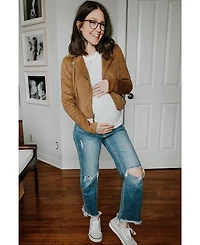 Pinkblush Maternity Blue Frayed Wide Leg Cropped Jeans