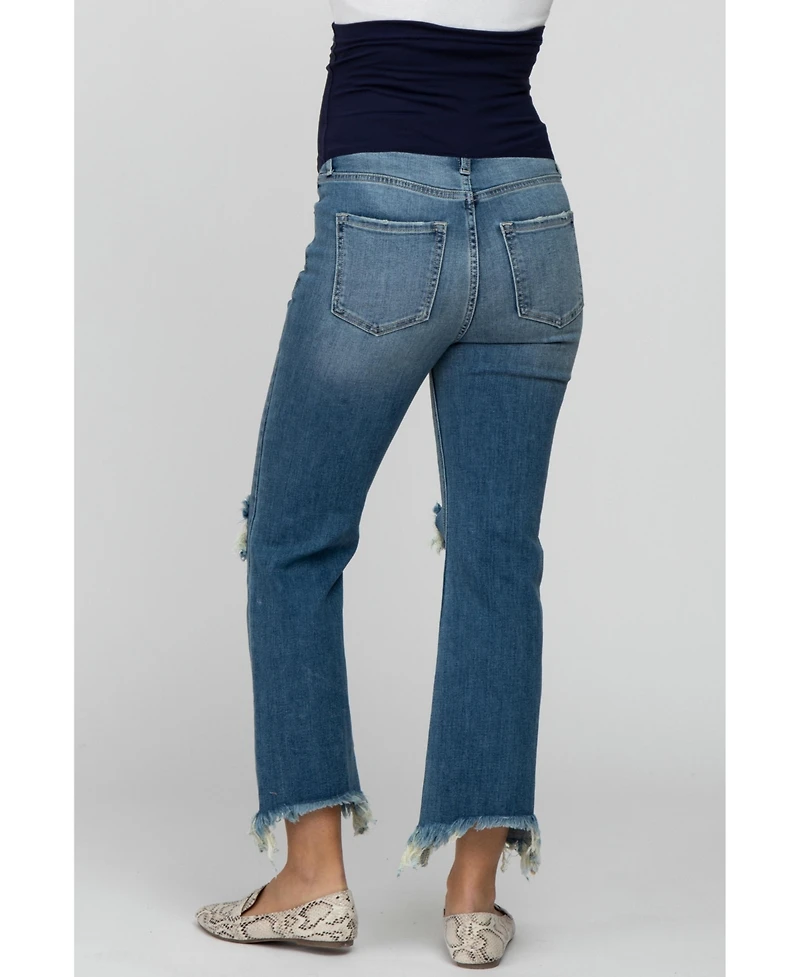 Pinkblush Maternity Blue Frayed Wide Leg Cropped Jeans