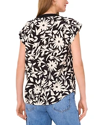 Vince Camuto Women's Floral-Print Split-Neck Cap-Sleeve Top