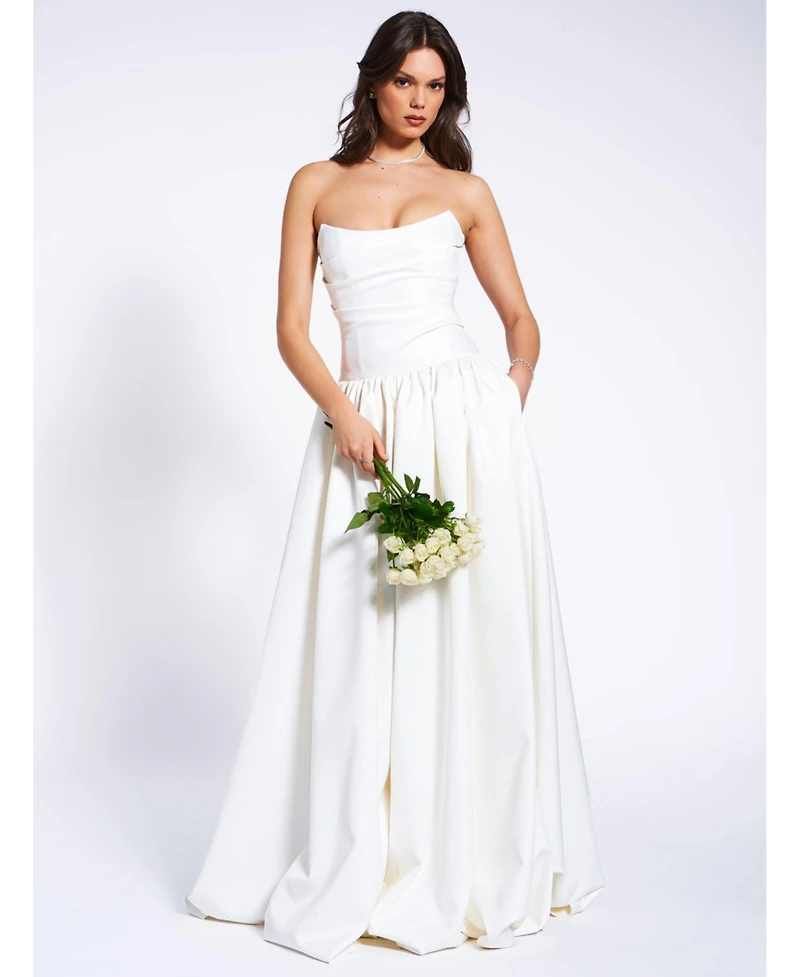 Miss Circle Women's Umay White Drop Waist Satin Corset Bridal Gown