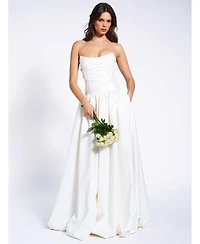 Miss Circle Women's Umay White Drop Waist Satin Corset Bridal Gown