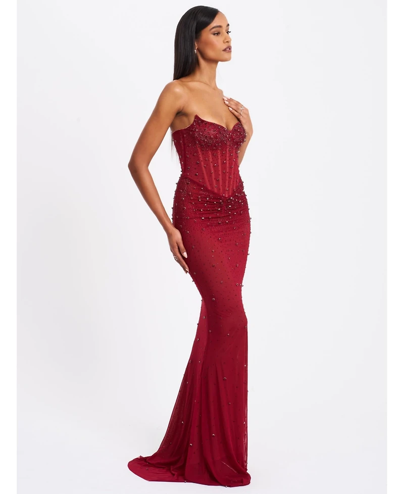 Miss Circle Women's Fatima Crystal Sleeveless Corset Mermaid Maxi Dress