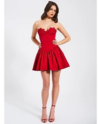 Miss Circle Women's Sacha Red Lace Drop Waist Corset Puffy Mini Dress