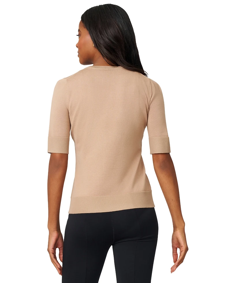 Melissa Paige Petite Crew-Neck Elbow-Sleeve Fine-Gauge Sweater