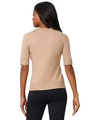 Melissa Paige Petite Crew-Neck Elbow-Sleeve Fine-Gauge Sweater