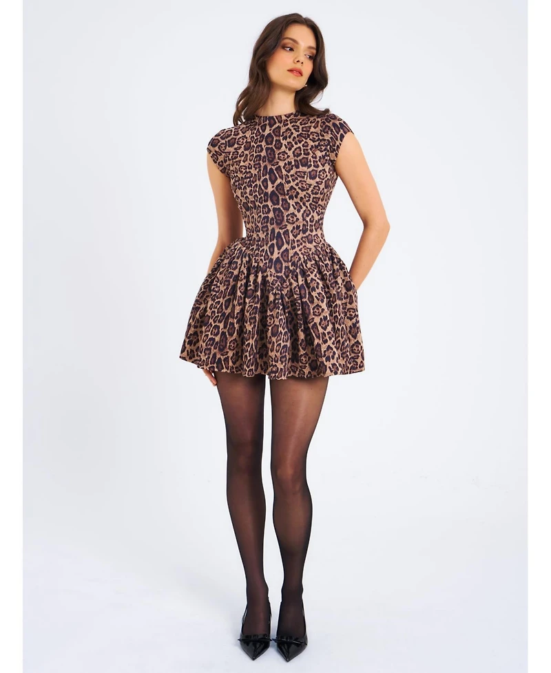 Miss Circle Women's Jacqueline Backless Cheetah Print Mini Puffy Dress
